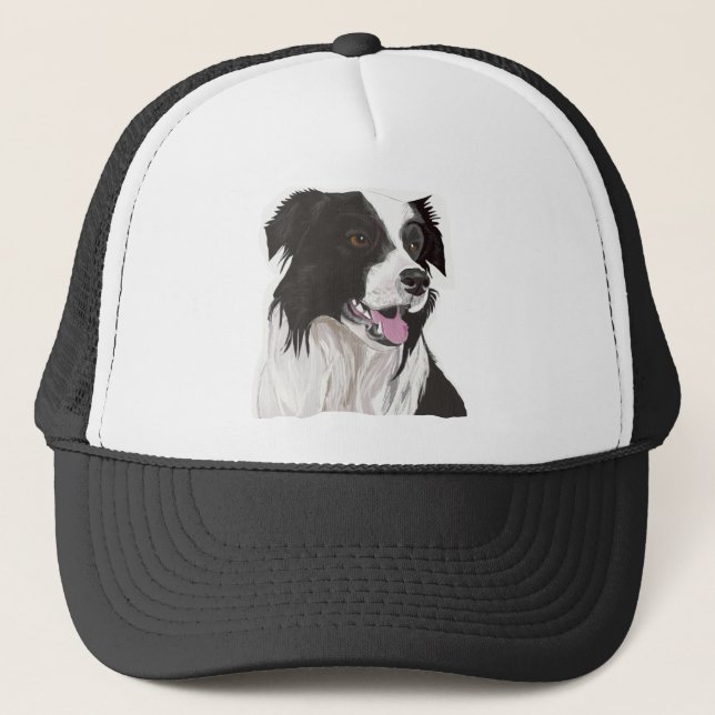 Casquette Collie noire et blanche avec les yeux Brown (Devant)