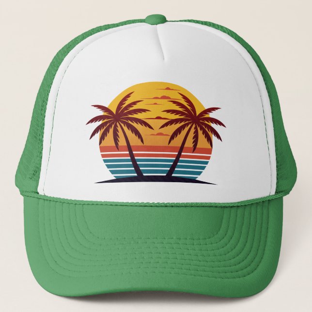 Casquette Coucher de soleil avec palmiers Vector-98802 (Devant)