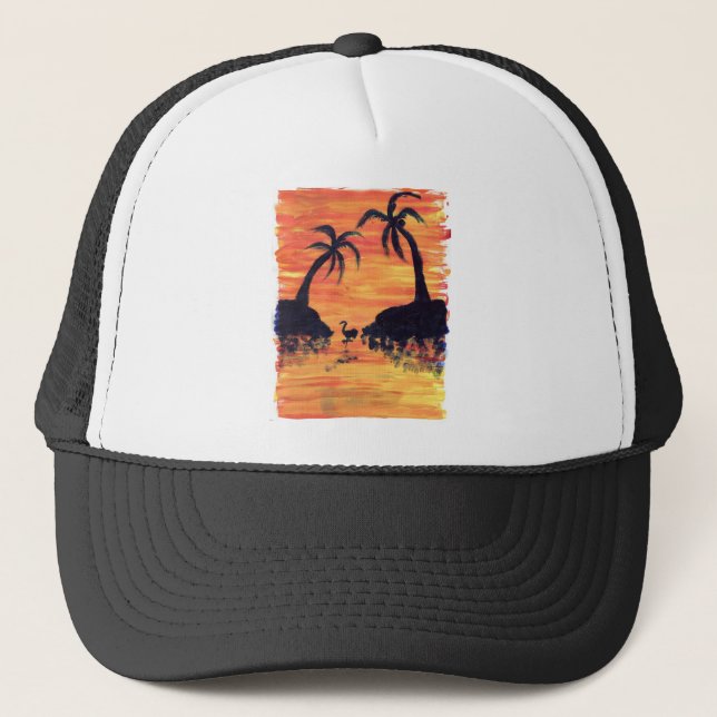 Casquette Coucher de soleil Flamant rose (Devant)