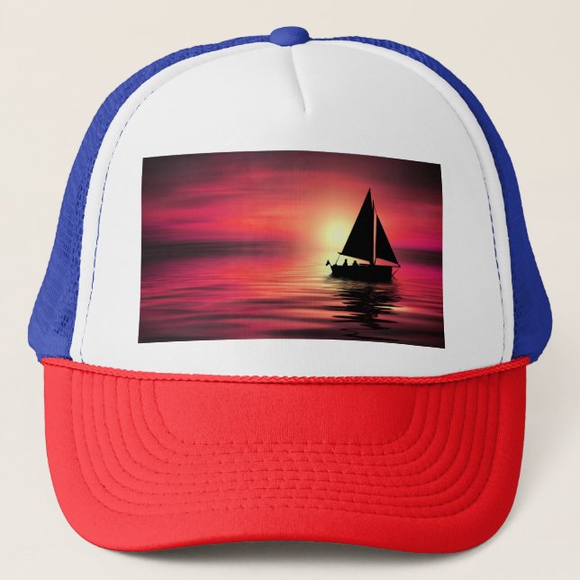 Casquette Coucher de soleil, Mer, Bateau à voile (Devant)