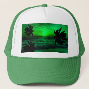 CASQUETTE COUCHERS DE SOLEIL VERTS PAYSAGE OCÉANIQUE