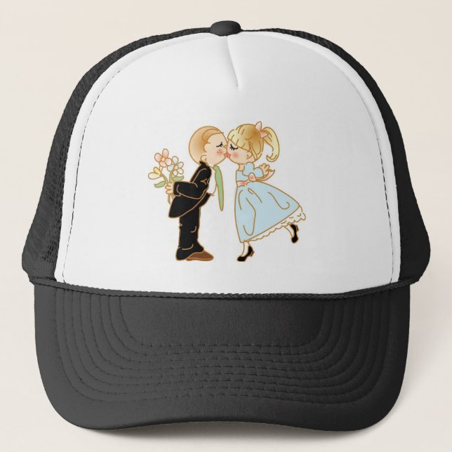 Casquette Couple de baiser mignon (Devant)