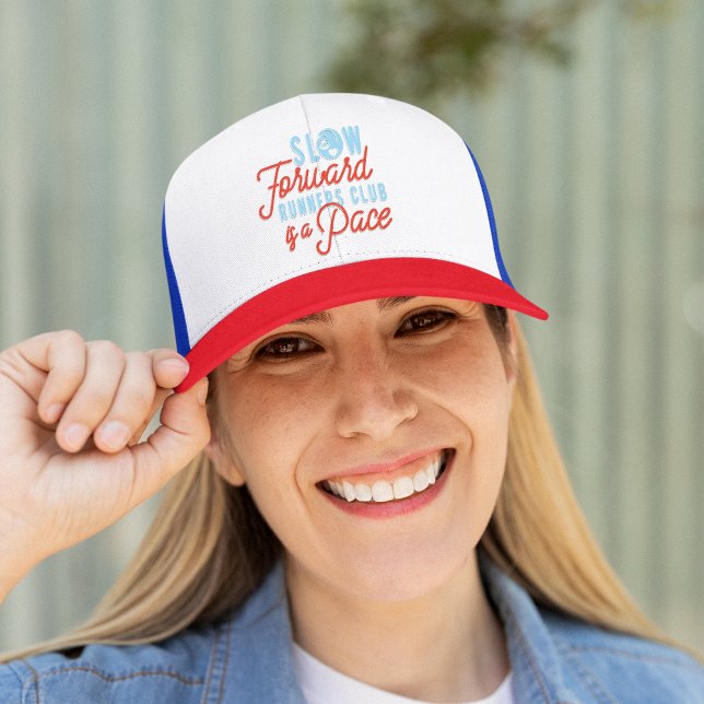 Casquette Coureurs Lents Club Funny Sloth Blue Orange Texte (Créateur téléchargé)
