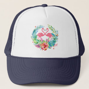 Casquette Couronne de flamants roses mignons et fleurs tropi