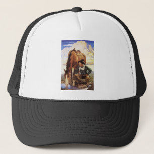 Casquette Cowboy arroser son cheval par NC Wyeth, Art Vintag