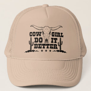 Casquette COWGIRL FAIRE MIEUX Crâne de vache avec de longues