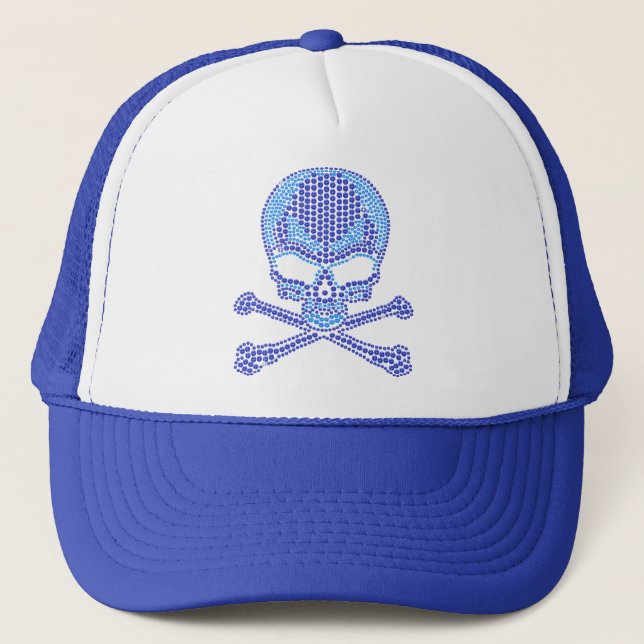Casquette Crâne bleu imprimé et os croisés de fausse pierre (Devant)