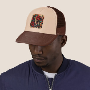 Casquette Crâne de la vache de Noël Poinsettias plumes