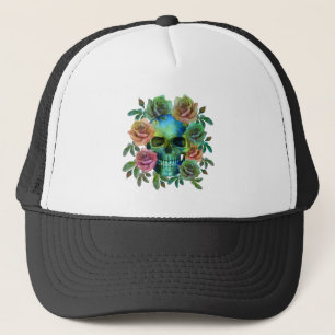 CASQUETTE CRÂNE VERT DE LA MORT AVEC FLEURS