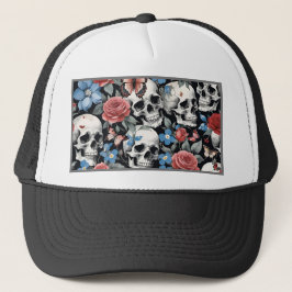 Casquette Crânes Roses et Oubliez-moi-non Noir