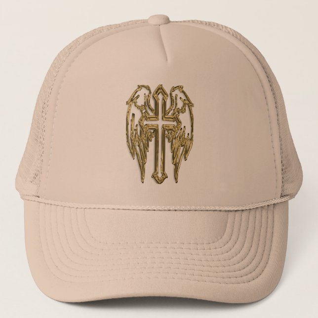 Casquette Croix catholique d'or avec ailes (Devant)