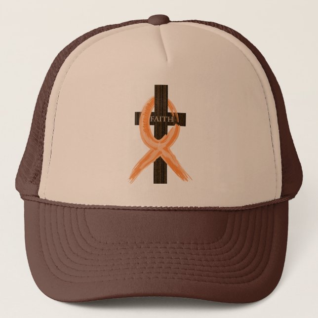 Casquette Croix de foi du survivant de la leucémie orange (Devant)