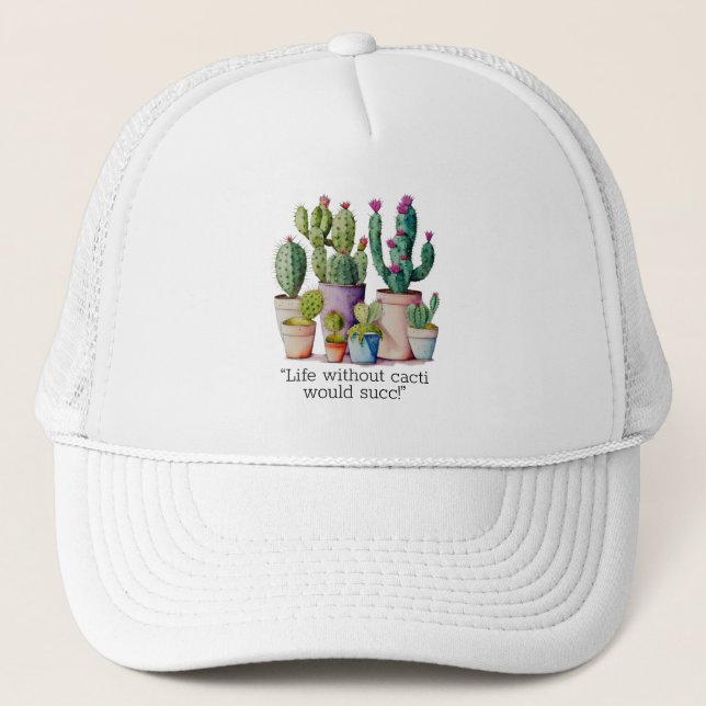 Casquette Cute aquarelle cactus succulents dans les pots (Devant)