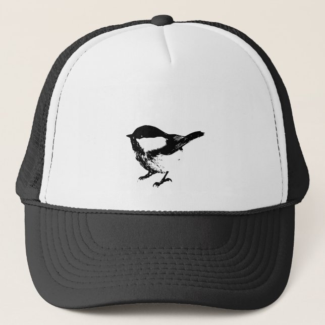 Casquette Cute Black White Little Chickadee Bird Faune (Devant)
