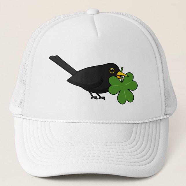 Casquette Cute Blackbird avec Shamrock Clover Carton (Devant)