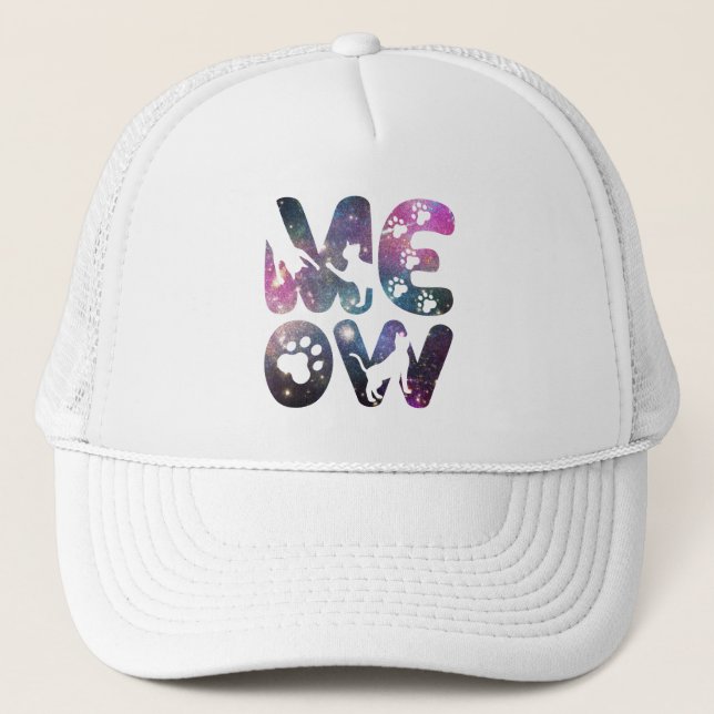 Casquette Cute Meow Chat Silhouettes et Empreintes de pattes (Devant)