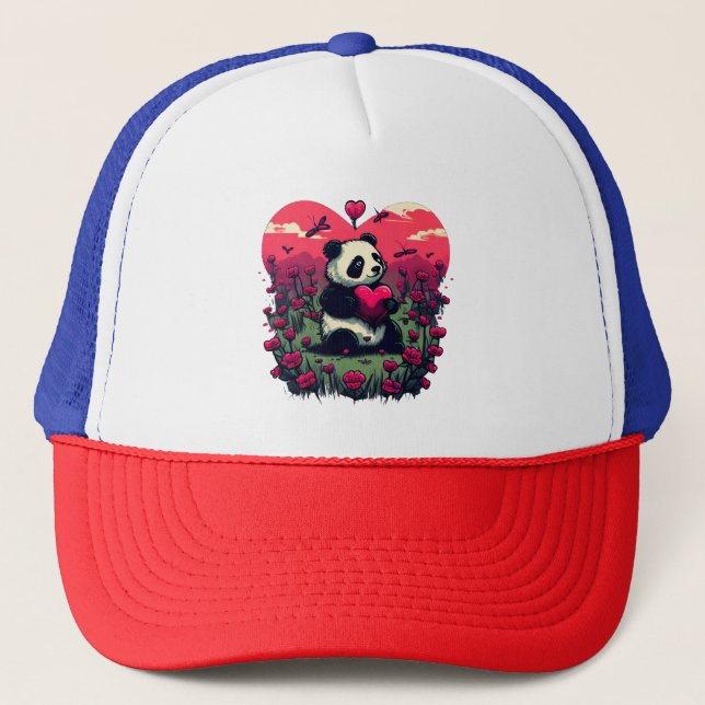 Casquette Cute Panda Holding Heart - cadeau de la Saint-Vale (Devant)
