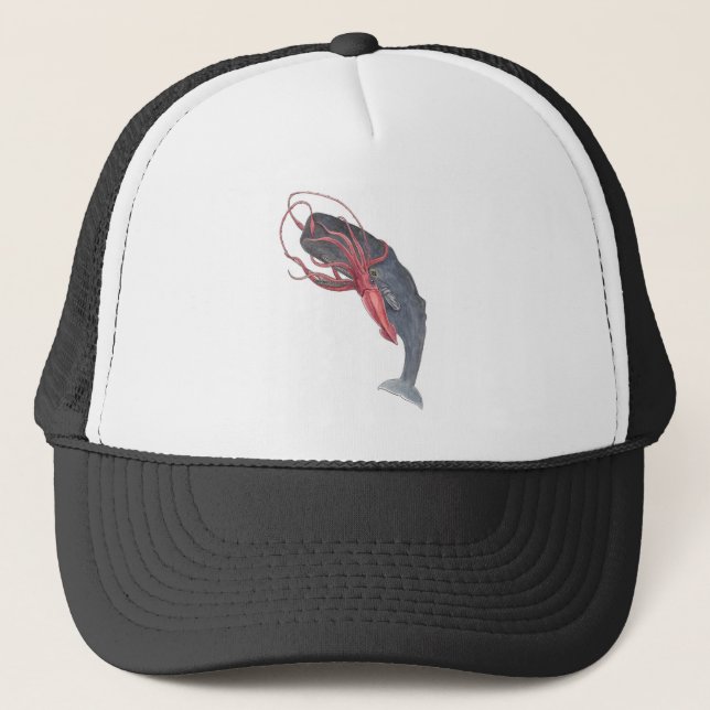 Casquette de camionneur de calmar et de baleine (Devant)