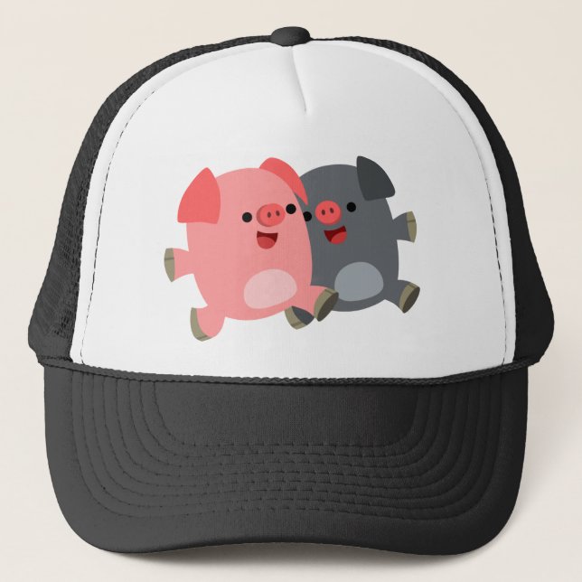 Casquette de cochons de dessin blanc et noir (Devant)