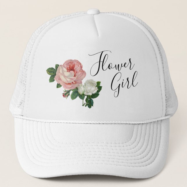 Casquette Demoiselle de honneur rose de roses de fleurs (Devant)