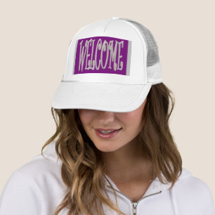 Casquette Design d'accueil gris et violet avec texte