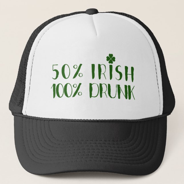 Casquette Design de texte vert 50% irlandais 100% ivre (Devant)