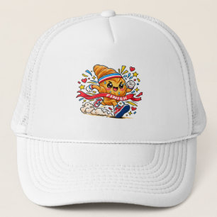 Casquette Dessin animé de croissant coureur franchissant la