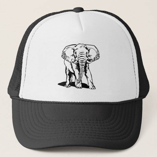 Casquette Dessin de ligne Eléphant Noir mignon (Devant)
