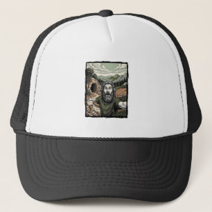Casquette Dessin de portrait barbu surpris de gravure vintag