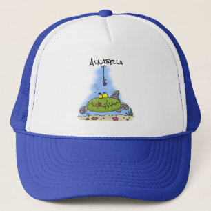 Casquette Dessin humoristique de pêche au poisson vert et g