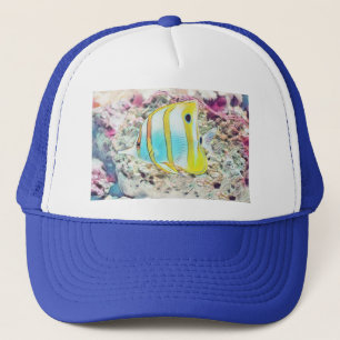 Casquette Dessin vintage de poisson jaune bleu en mer T-shir