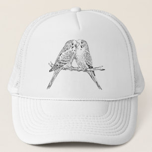 Casquette Deux perruches perchées ensemble en noir et blanc