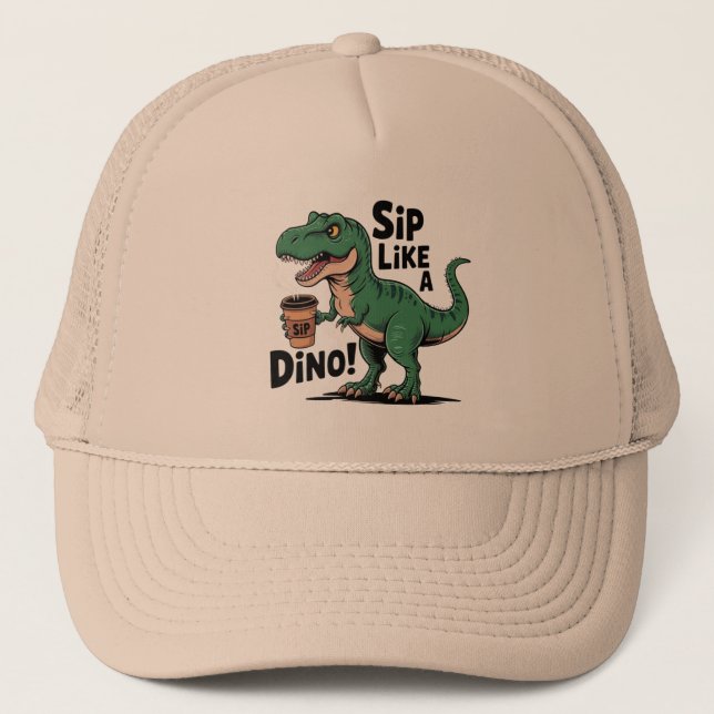 Casquette dinosaure buvant du café (Devant)