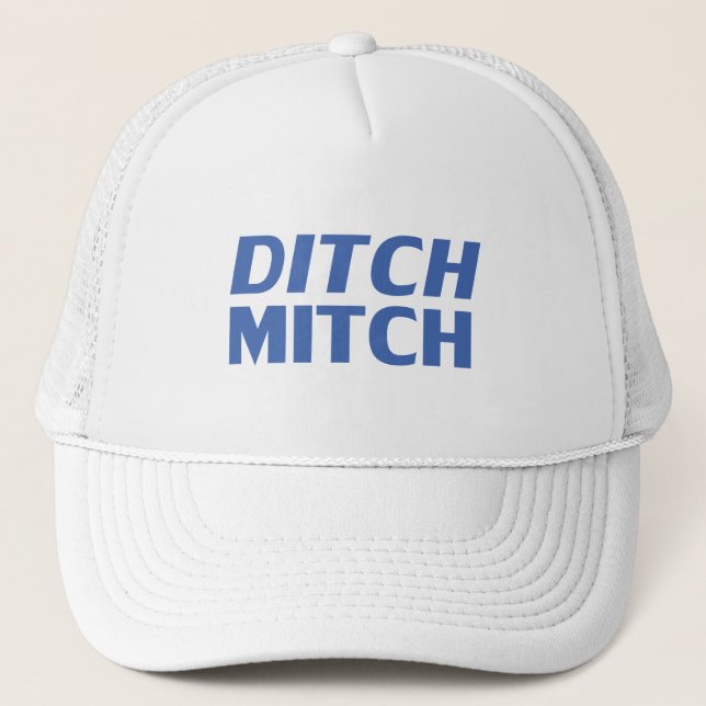 Casquette Ditch Mitch blanc bleu moderne typographie drôle (Devant)