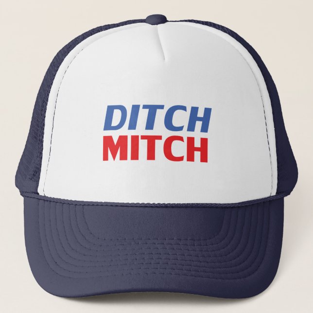 Casquette Ditch Mitch rouge blanc bleu moderne typographie d (Devant)