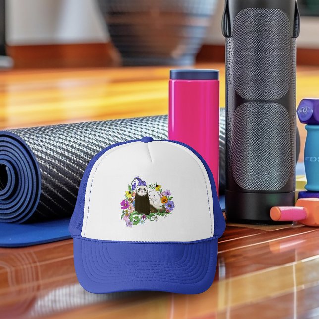 Casquette Douce Paire de Furets Floraux Bleus Fantaisistes  (Créateur téléchargé)