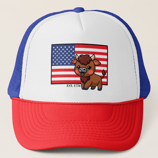 Casquette Drapeau américain avec Bison EST 1776 (Devant)