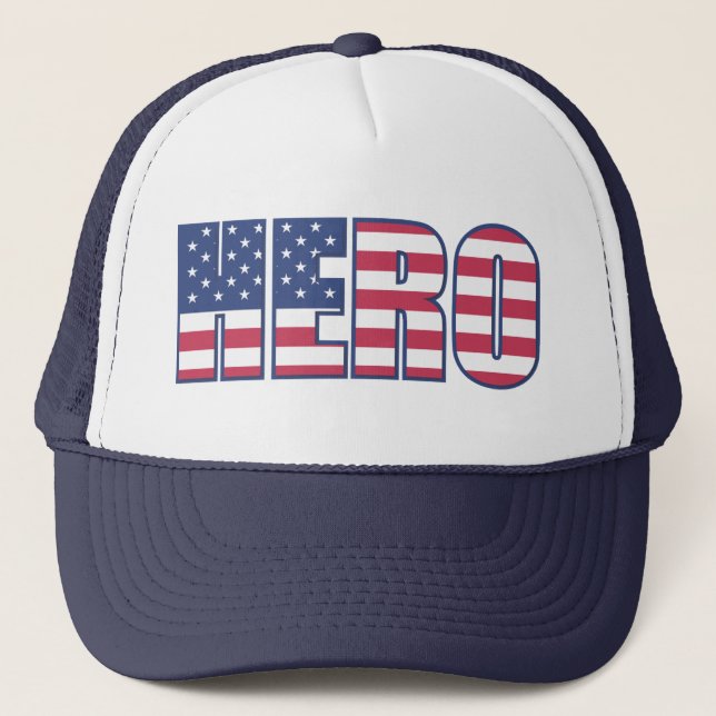Casquette Drapeau américain HERO Patriotique Rouge Blanc Ble (Devant)