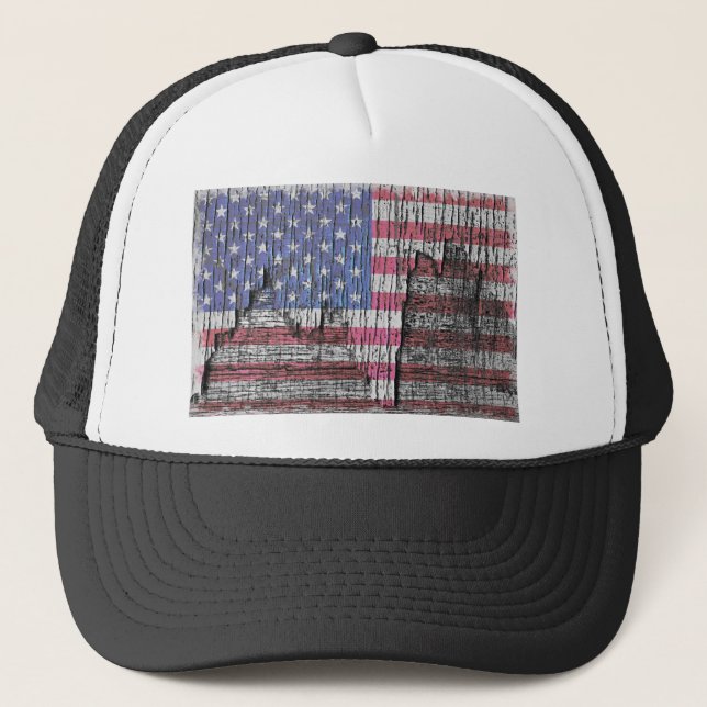 Casquette Drapeau américain patriotique peint par épluchage (Devant)