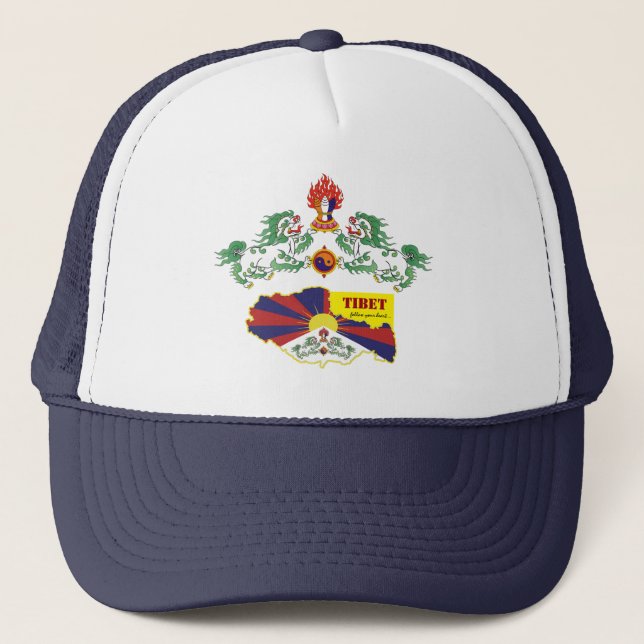 Casquette Drapeau Tibet & Tibétain, Lions de Neige, Carte /  (Devant)
