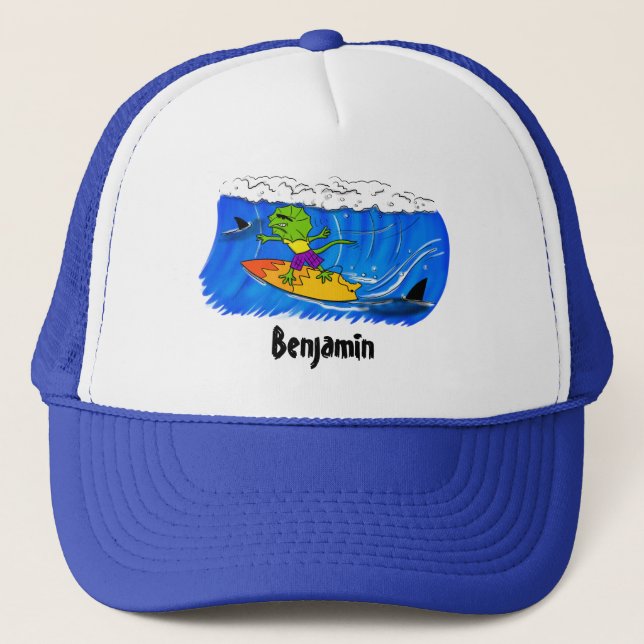 Casquette Drôle caricature de surf de lézard au cou (Devant)