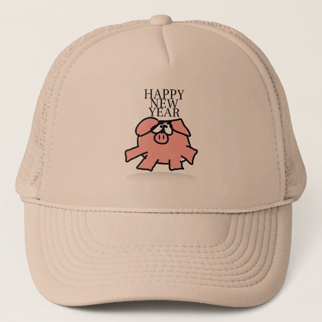 Casquette Drôle Cartoon Cochon Camionneur de Nouvel An Chape (Devant)