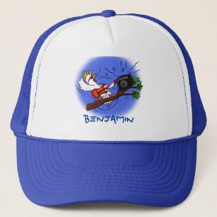 Casquette Drôle cockatoo jouant de la guitare rock dessin an