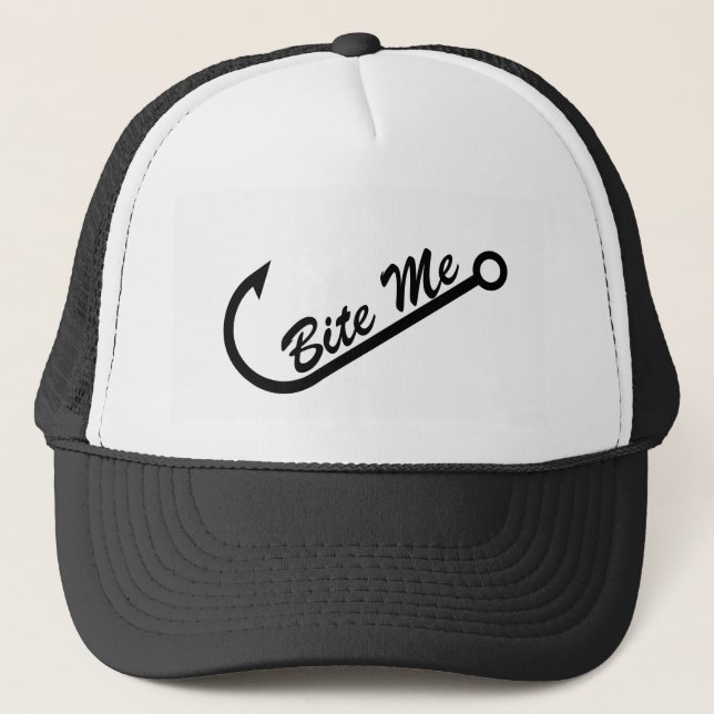 Casquette Drôle "mordez moi" et l'hameçon (Devant)