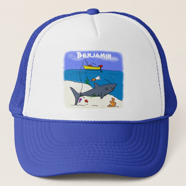 Casquette Drôle requin couché et dessin animé de pêche (Devant)