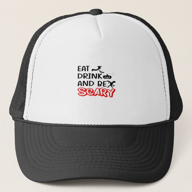 Casquette Eat Drink And Be Scary Design Retro Classic (Devant)