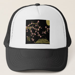 Casquette Écran Japonais Noir Or Sakura Rose