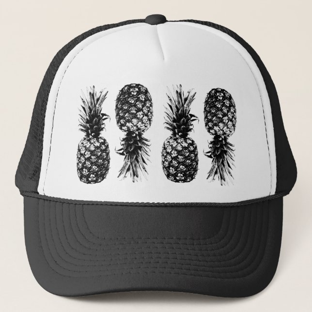 Casquette Élégant ananas tropical noir et blanc (Devant)