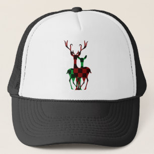 Casquette Élégant rouge et vert Buffalo Plaid Reindeer Coupl
