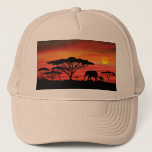 Casquette eLEPHANT ET coucher du soleil du Serengeti